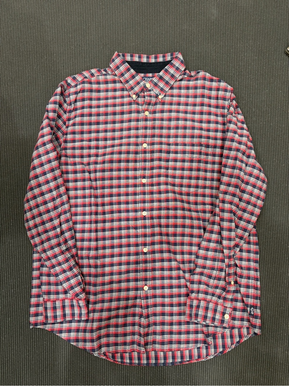 Chaps Red and Navy Plaid Button-Down Shirt